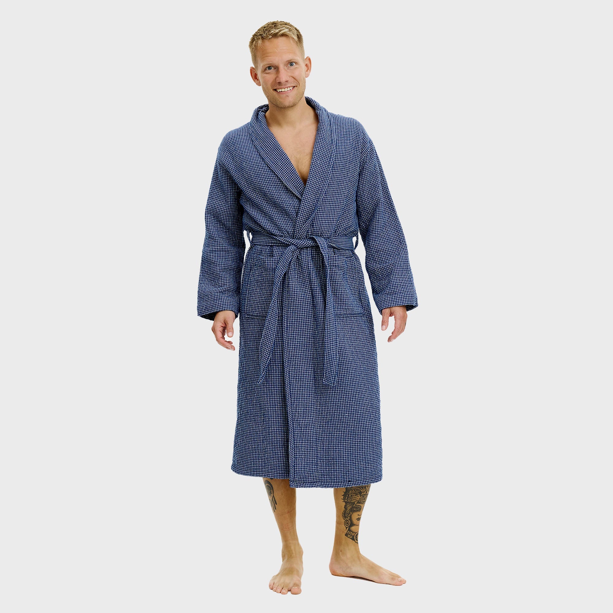 Bademantel blau kariert - Einheitsgröße